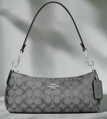 Coach Charlotte Shoulder Bag Signature Canvas Gunmetal CX580 Leather