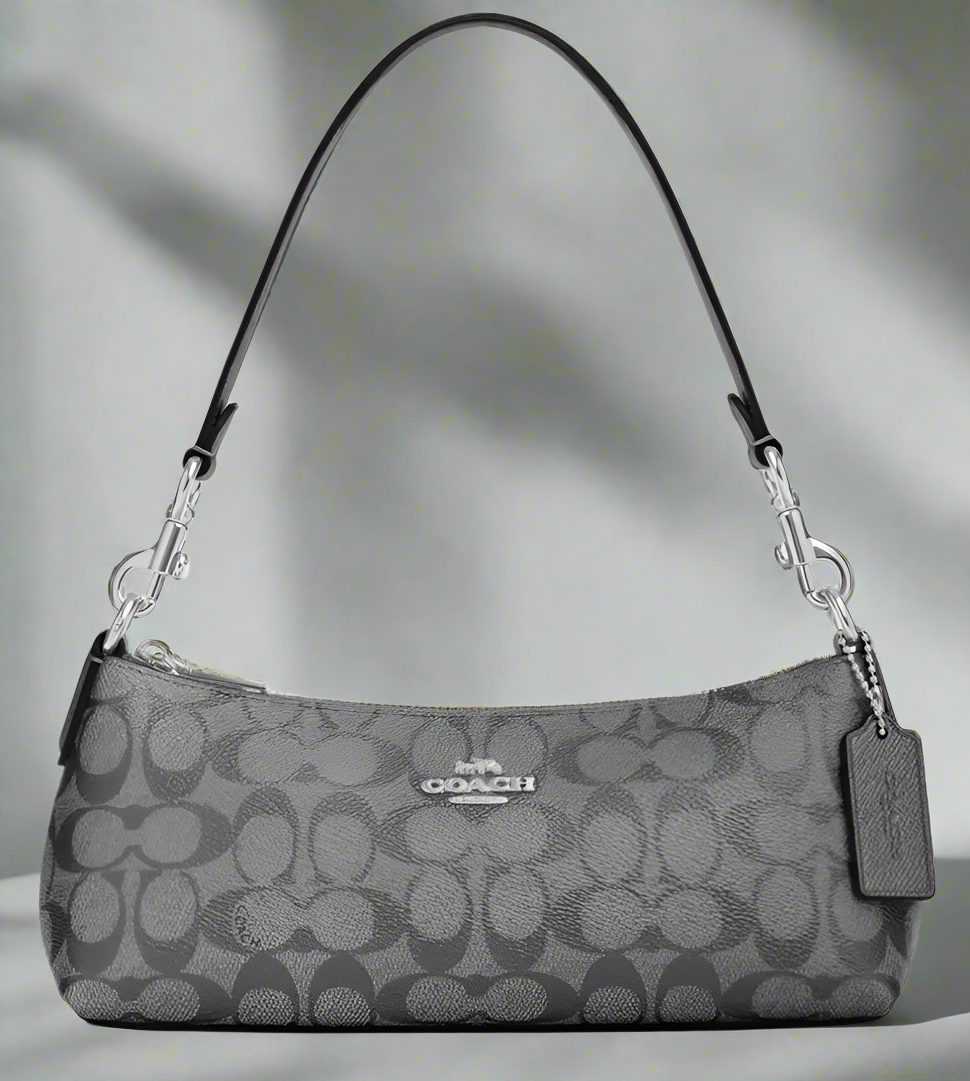 Coach Charlotte Shoulder Bag Signature Canvas Gunmetal CX580 Leather