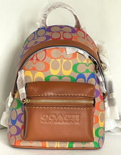 Load image into Gallery viewer, Coach Charter Backpack 18 Small Rainbow Signature Canvas Brown Leather ORG PKG