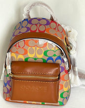 Load image into Gallery viewer, Coach Charter Backpack 18 Small Rainbow Signature Canvas Brown Leather ORG PKG