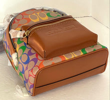 Load image into Gallery viewer, Coach Charter Backpack 18 Small Rainbow Signature Canvas Brown Leather ORG PKG