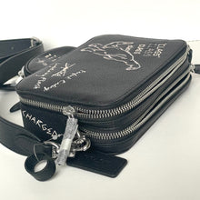 Load image into Gallery viewer, Black leather pouch with multiple zippers and a keychain on a white background