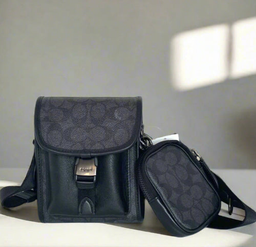 Coach Charter North South Crossbody Black Signature Canvas Hybrid Pouch C2600