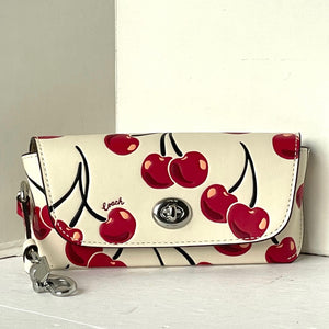 Coach Cherry Sunglass Case Leather Turnlock Bag Clip Readers White Red