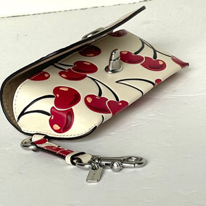 Coach Cherry Sunglass Case Leather Turnlock Bag Clip Readers White Red