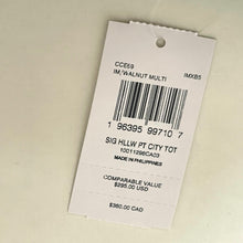 Load image into Gallery viewer, White tag with text and barcode on a beige background