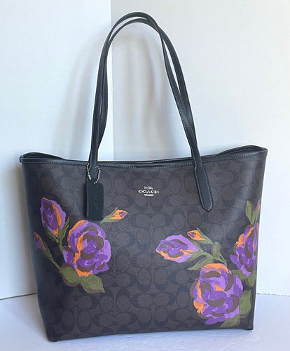 Coach City Tote CL420 Womens Brown Floral Print Signature Canvas Shoulder Bag