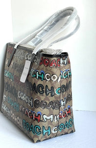 Coach City Tote Mint Serf Womens Large Signature Canvas Leather Shoulder Bag CM093