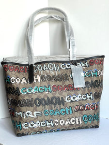 Coach City Tote Mint Serf Womens Large Signature Canvas Leather Shoulder Bag CM093