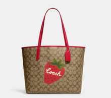 Load image into Gallery viewer, Coach City Tote Womens Brown Signature Canvas Shoulder Bag Wild Strawberry CH329