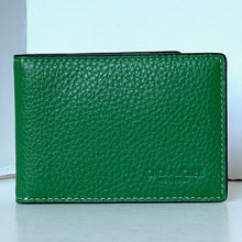 Load image into Gallery viewer, Green leather wallet on a white surface with a light gray background