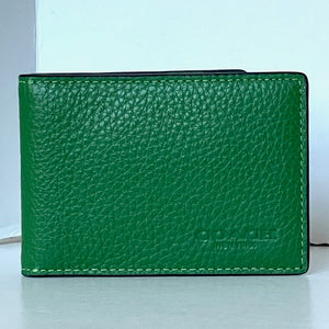 Coach Compact Billfold ID Wallet Mens Kelly Green Slim Leather Bifold