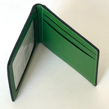 Load image into Gallery viewer, Green leather wallet on a white background