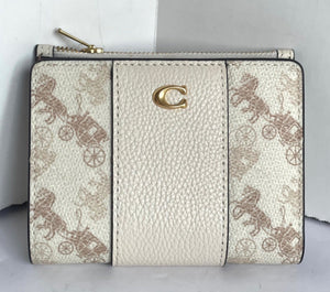Coach Compact Wallet Horse And Carriage Bifold Snap Off White C9610