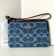Load image into Gallery viewer, Coach Corner Zip Wristlet Blue Signature Denim Leather CDF26 Wallet