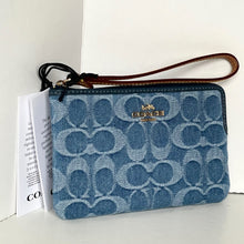 Load image into Gallery viewer, Coach Corner Zip Wristlet Blue Signature Denim Leather CDF26 Wallet
