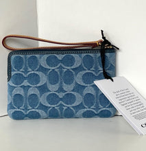 Load image into Gallery viewer, Coach Corner Zip Wristlet Blue Signature Denim Leather CDF26 Wallet