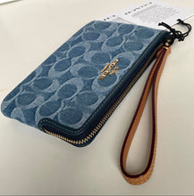 Load image into Gallery viewer, Coach Corner Zip Wristlet Blue Signature Denim Leather CDF26 Wallet