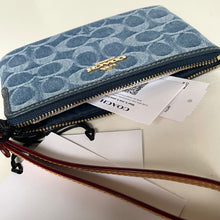 Load image into Gallery viewer, Coach Corner Zip Wristlet Blue Signature Denim Leather CDF26 Wallet