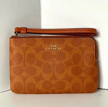 Load image into Gallery viewer, Coach Corner Zip Wristlet Bright Canyon Signature Canvas Leather CAQ75