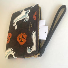 Load image into Gallery viewer, Halloween-themed wallet with ghost and pumpkin designs on a white background