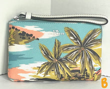 Load image into Gallery viewer, Coach Corner Zip Wristlet Womens White Hawaiian Print Coated Canvas Leather CK416