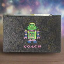 Load image into Gallery viewer, Coach Cosmic Coach Zip Card Case Robot Space CW223 Brown Leather Wallet