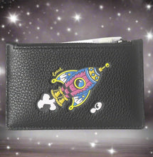 Load image into Gallery viewer, Coach Cosmic Coach Zip Card Case Rocket Ship Space CW222 Black Leather Wallet