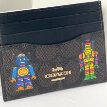 Load image into Gallery viewer, Coach Cosmic Slim Id Card Case Robot Print Black Signature Canvas CW929