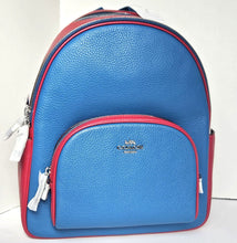 Load image into Gallery viewer, Coach Court Backpack CR768 Large Colorblock Blue Leather Zip ORG PKG