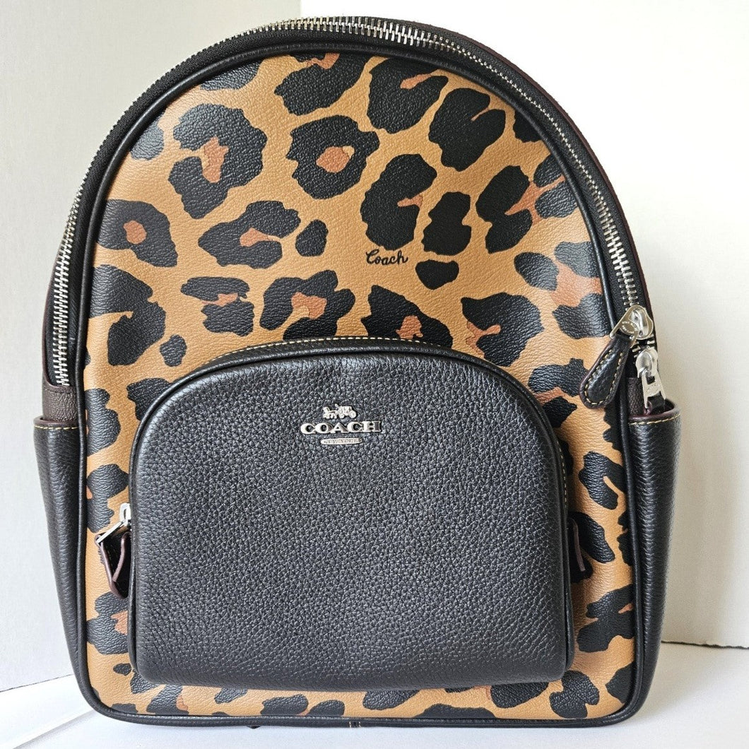Coach Court Backpack Leopard Brown CN764 Large Signature Canvas Leather