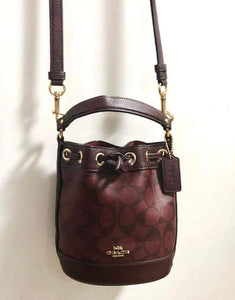 Coach Dempsey CO072 Drawstring Bucket Bag 15 Oxblood Leather Crossbody