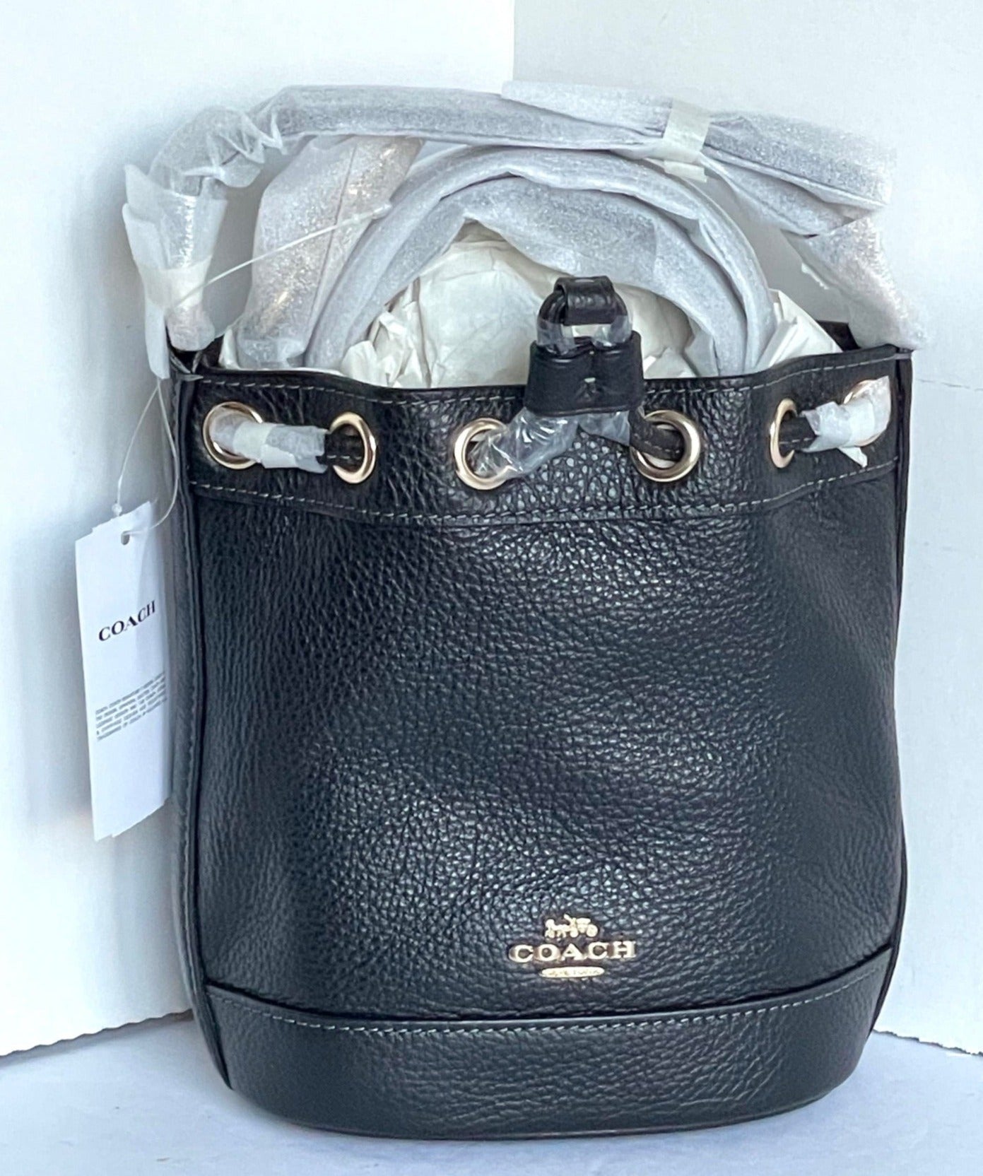 Coach Dempsey CN683 Drawstring Bucket Bag 15 Black Leather