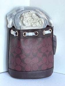 Coach Dempsey CO072 Drawstring Bucket Bag 15 Oxblood Leather Crossbody