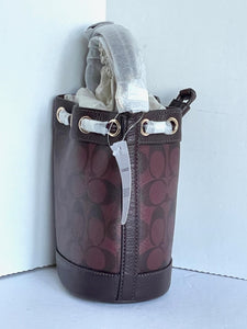 Coach Dempsey CO072 Drawstring Bucket Bag 15 Oxblood Leather Crossbody