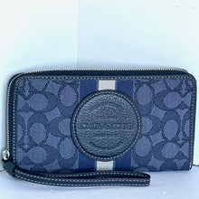 Load image into Gallery viewer, Coach Dempsey Large Phone Wallet C9073 Blue Signature Jacquard Stripe Patch