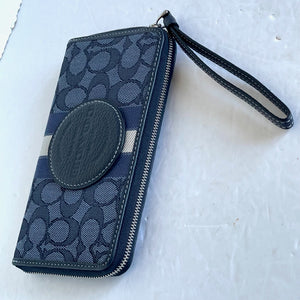 Coach Dempsey Large Phone Wallet C9073 Blue Signature Jacquard Stripe Patch