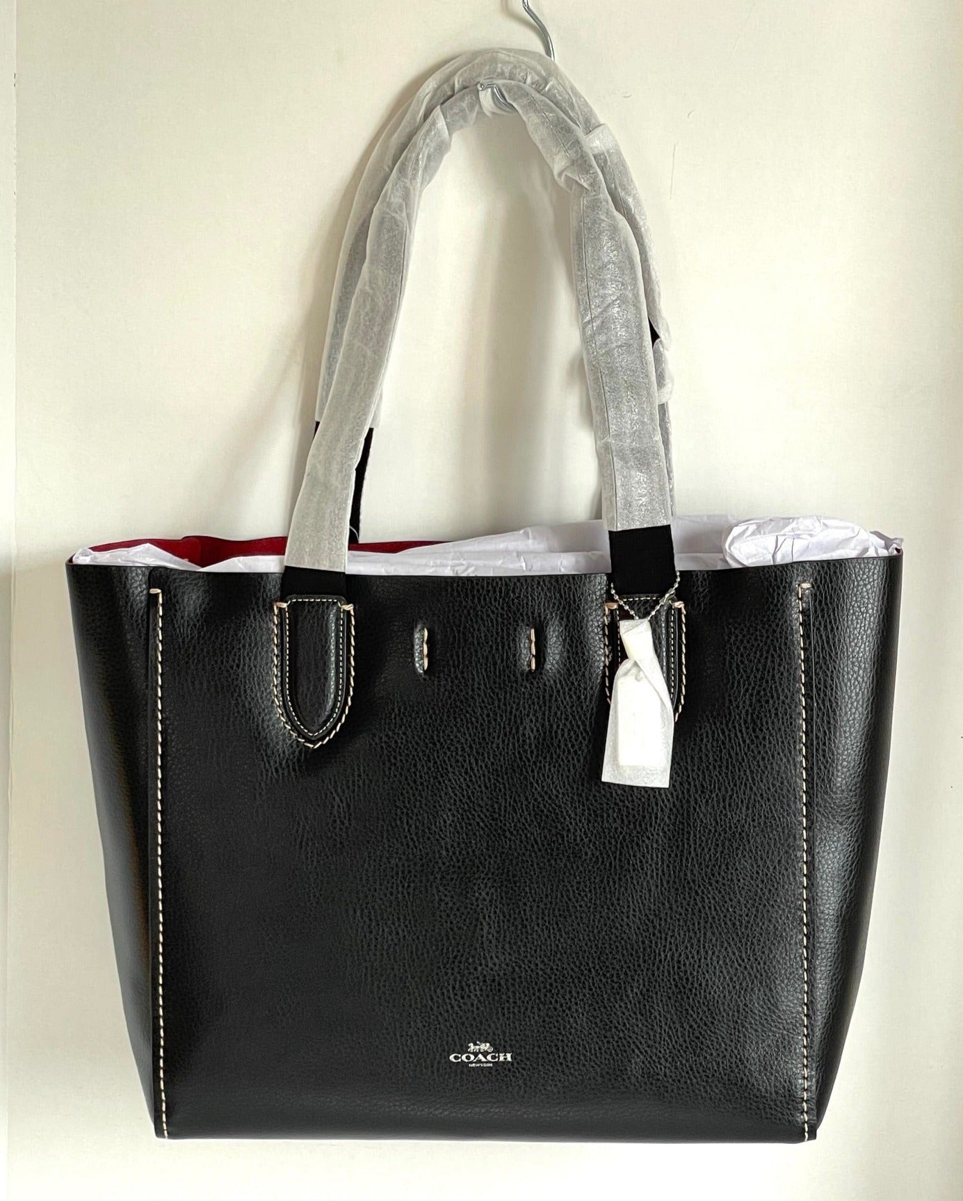 Large Black Leather Coach deals Derby Tote bag