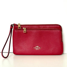 Load image into Gallery viewer, Red Coach wallet with a strap on a white background