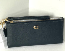 Load image into Gallery viewer, Coach Double Zip Wallet Wristlet Black Pebbled Leather Slim Bifold Snap CC553.
