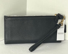 Load image into Gallery viewer, Coach Double Zip Wallet Wristlet Black Pebbled Leather Slim Bifold Snap CC553.