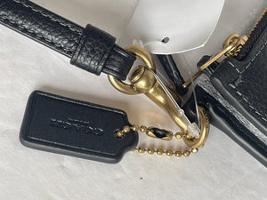 Coach Double Zip Wallet Wristlet Black Pebbled Leather Slim Bifold Snap CC553.