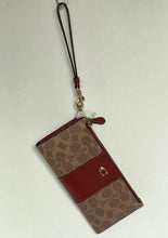 Load image into Gallery viewer, Coach Double Zip Wallet Wristlet Signature Canvas Brown Slim Bifold Snap CC965