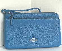 Load image into Gallery viewer, Coach Double Zip Wallet Wristlet Womens Leather Blue Leather Phone Case C5610