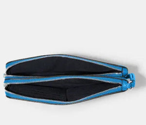 Coach Double Zip Wallet Wristlet Womens Leather Blue Leather Tech Phone Case