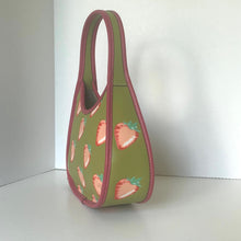 Load image into Gallery viewer, coach ergo Green handbag with strawberry pattern on a white background