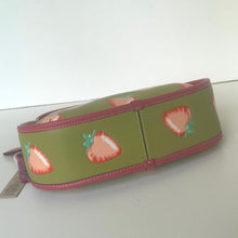 Load image into Gallery viewer, Green coach ergo leather  bag with strawberry pattern on a white background
