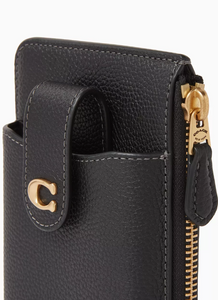 Coach Essential Phone Case Wallet CJ866 Black Leather Card Holder Zip Pebbled