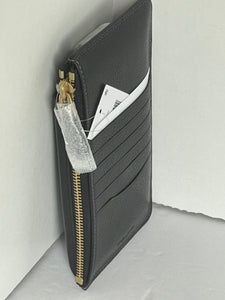 Coach Essential Phone Case Wallet CJ866 Black Leather Card Holder Zip Pebbled