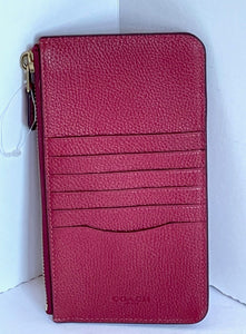 Coach Essential Phone Case Wallet CJ866 Red Leather Card Holder Zip Pebbled